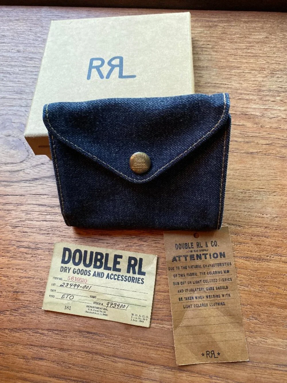 RRL Ralph Lauren Indigo Denim Billfold Wallet Lightly Used w/Box and Tags